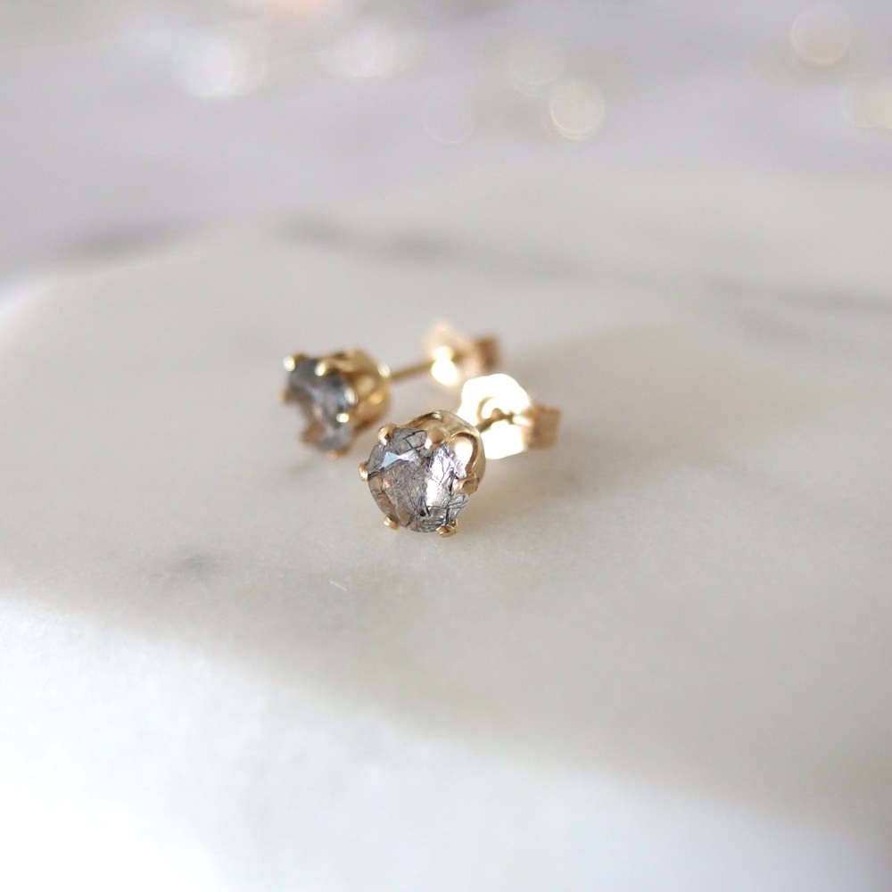 New 5mm black rutilated quartz stud earrings